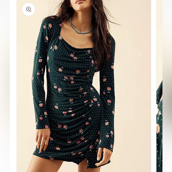 FREE PEOPLE 🆕Celia mini dress green pink floral long sleeves large - Picture 5 of 15